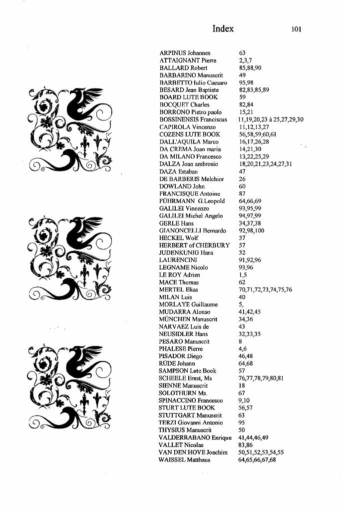 vol_40_index.jpg - Volume 40 : Anthologie de Ricercares et Préludes (1500-1620) pour luth 6 et 7 choeurs