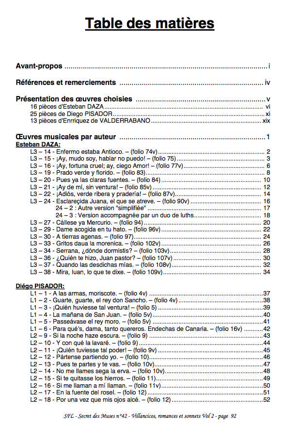 vol_42_index_1.jpg - Volume 42 : 54 Chansons de vihuelistes espagnols:Villancicos, sonnets ou romances de Esteban Daza, Diego Pisador, Enrriquez deValderrabano