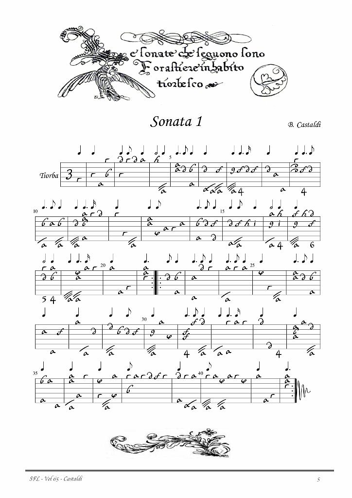 vol_65_extrait.jpg - Volume 65 - Bellerefonte Castaldi : 14 Sonate Tiorbesche et autres pièces pour théorbe, transcrites en tablature française