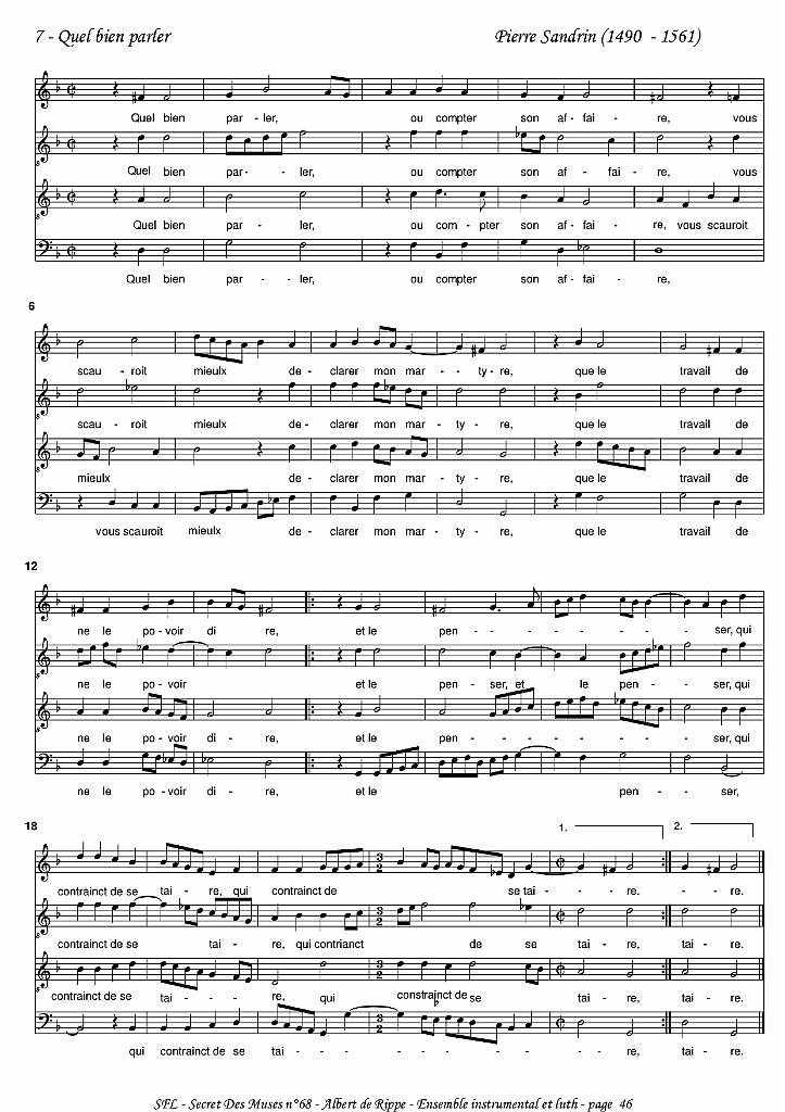 vol_68_bis.jpg - Volume 68 : Chansons mises en tablature par Albert de Rippe (Sandrin, Sermisy, Arcadelt…). Versions originales pour luth seul, partitions à 4 parties, arrangements pour instruments et luth. Sélection & transcriptions de Jean-Charles Lefebvre