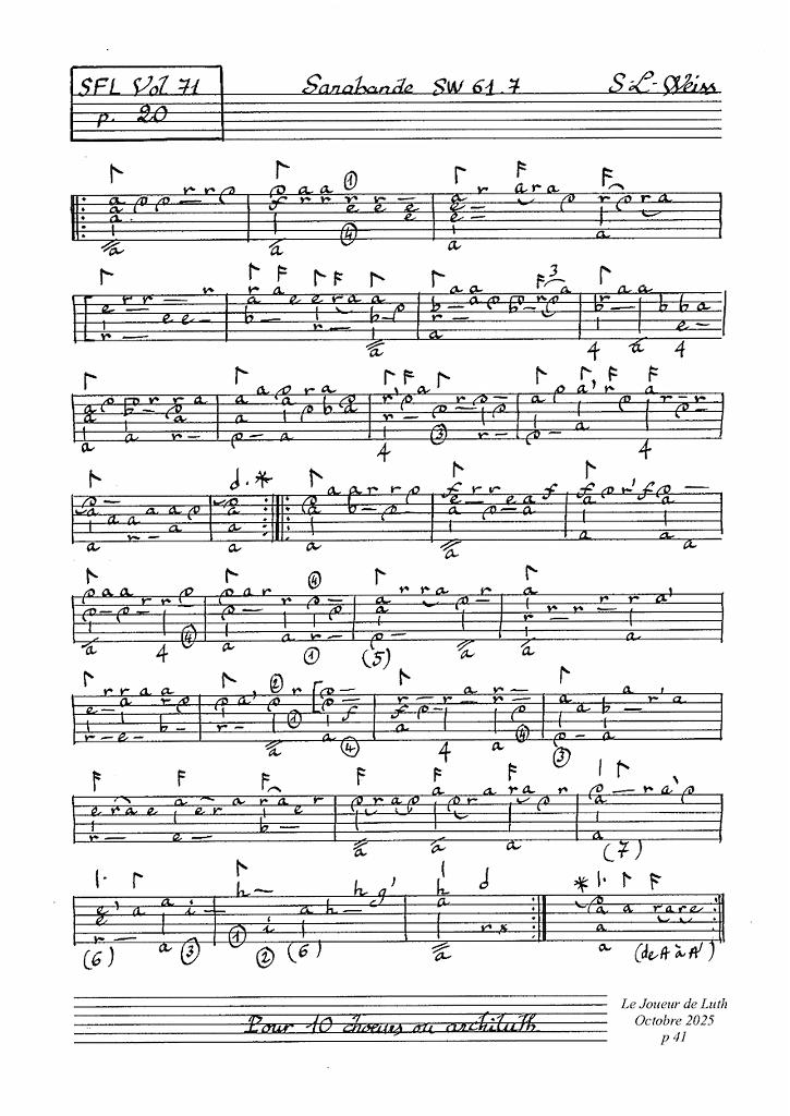 vol_71_extrait.jpg - Le Secret des Muses : Volume 71 - Silvius Leopold Weiss : 20 pièces transcrites pour archiluth ou luth 10 choeurs par Pascale Boquet